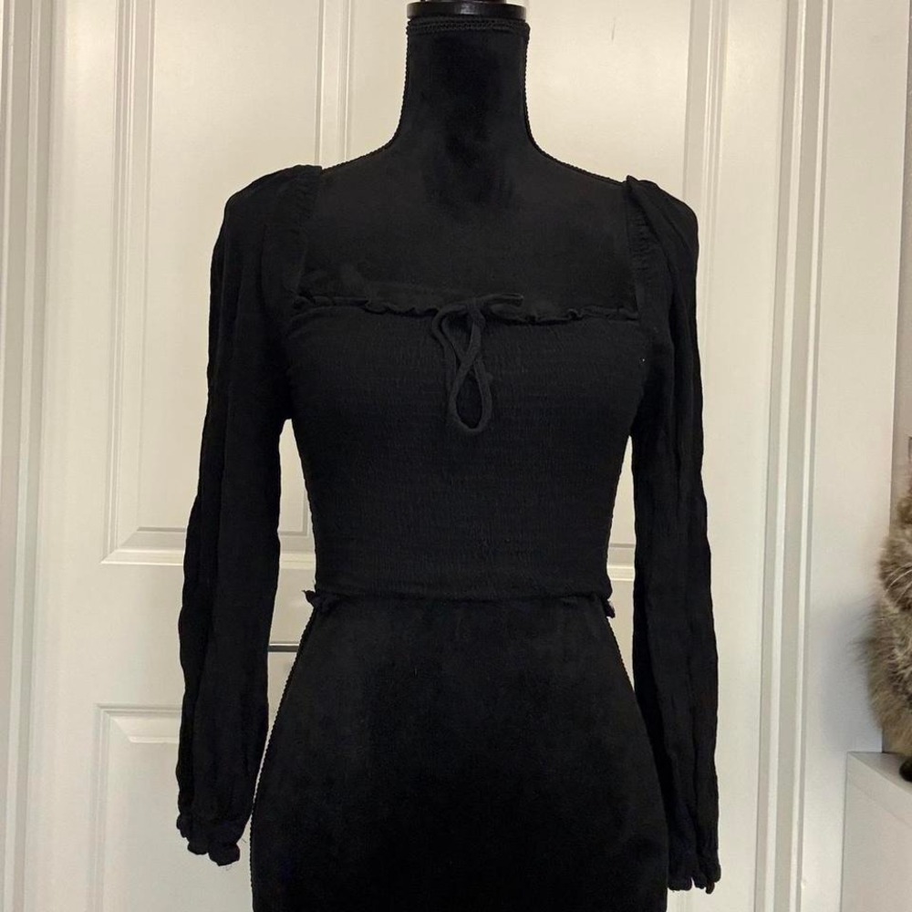 Black long sleeve blouse with tie detail - Size S - Picture 2 of 4